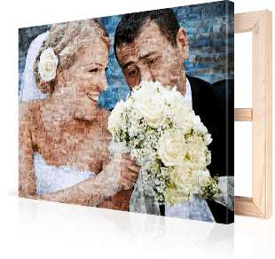 photo mosaic on canvas bride and groom
