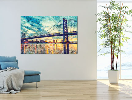 photo mosaic on canvas with bridge_sunrise