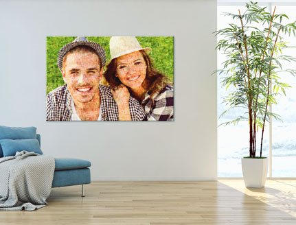 mosaic photo of a couple on a acrylic glass in the living room