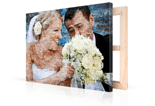 photo mosaic on canvas wedding pair small