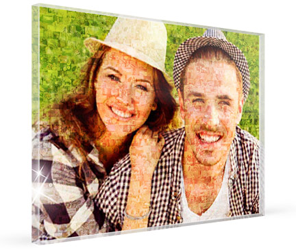 mosaic photo of a couple on an acrylic glas